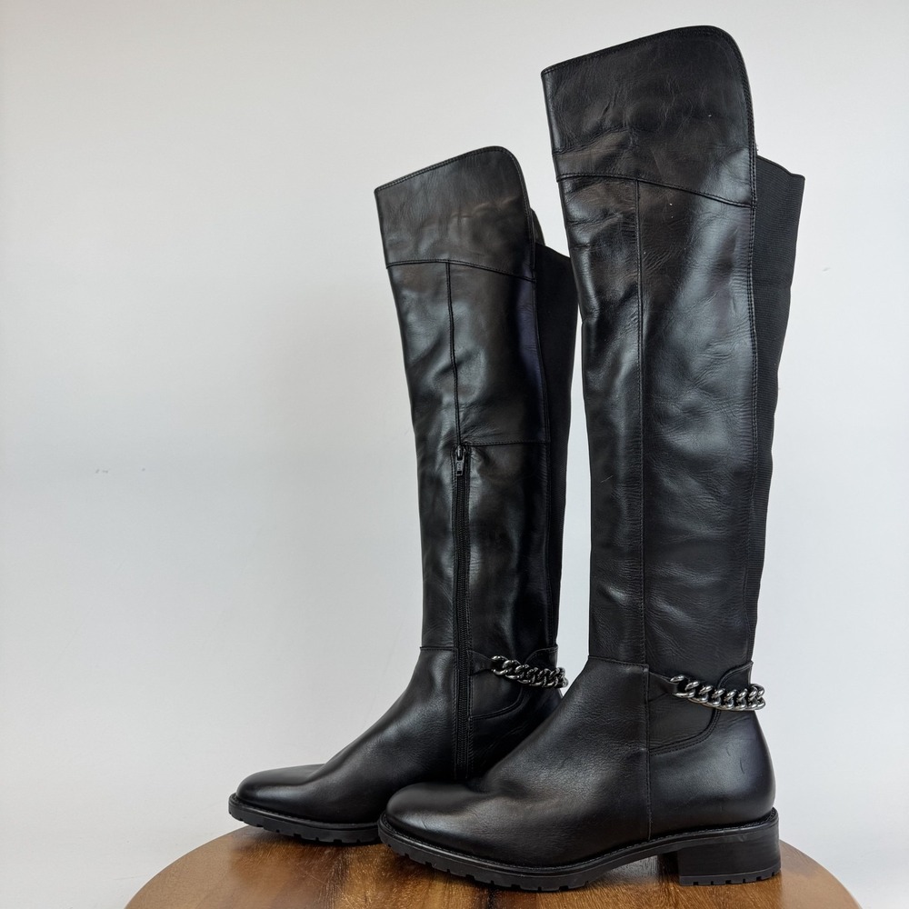 Womens Kurt Geiger London Vito Black Leather Chain Over The Knee Boots Size 8.5 - Picture 2 of 9
